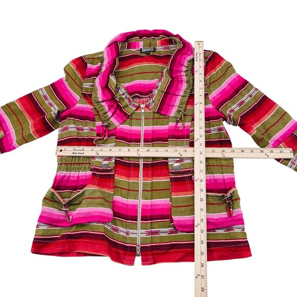 Berek 2 Women's Multicolor Striped Jacket With Zipper & Pockets Medium Linen - Picture 3 of 4